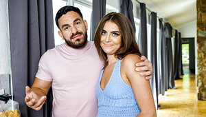 Two attractive babes banging with a lucky man in threesome