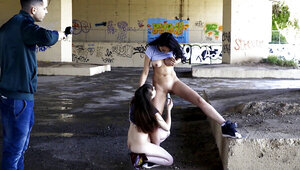 Latinas with natural tits are hiding underneath a bridge