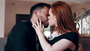 Thick redheaded PAWG is making out with a businessman