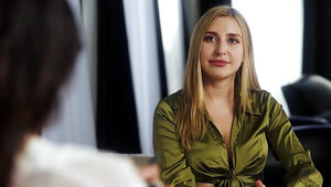 Tanned hottie is seducing the busty blonde whore