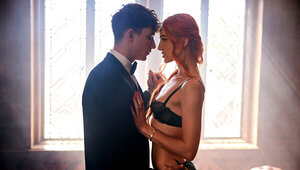 He gets a redhead with small tits begging for that big dick