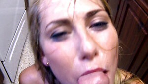 She cums right before taking his colossal load on her face
