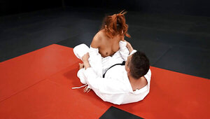 Judo training at the dojo leads to a sticky facial