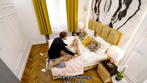 Blonde with a sensational body wants him from behind