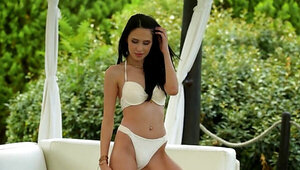 Pretty lips brunette getting fucked in the ass hard