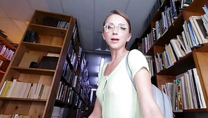 Hot chick has sex on camera in the library