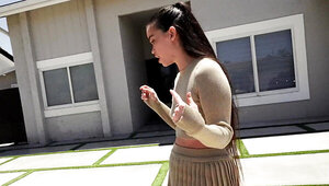 Angelina Moon sucks and rides a big cock in the storage room