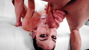 Mick Blue face-fucks a dirty brunette Queenie Sateen