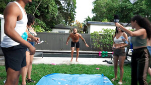 Amazing busty ebony gets a hard fuck in her bikini