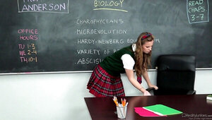 Slutty schoolgirl checks the size of teacher's cock