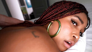 Hot black busy lady has some fun with a cock and a vibrator