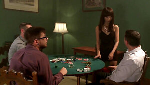 Japanese Slut Sucks Three Cocks on Her Knees During a Poker Game