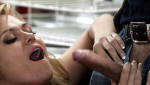 Hot blonde that is into her teacher is giving a blow job in the lab