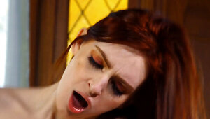 Seductive brunette moans loudly over fat cock pounds wet hole