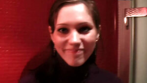 Adorable teenage cutie sucking a large cock in public