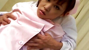Japanese nurse opening up gams and getting penetrated
