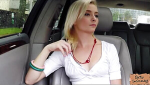 Petite blonde teen sucks stiff cock and fucks in the car