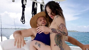 Inked girl cannot wait to take his dick on a boat too