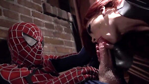 Insatiable Spider-Man fucks red-haired whore in latex non-stop