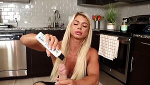 Girl with strong arms jerking his dick in a POV scene