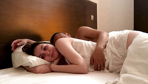 Sliding his hand down the panties of the hot stepmom