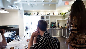 Freaky couple takes a break from dinner for a shag