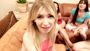 Virginal stepbrother has four girls on his hard dick