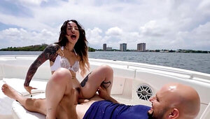Horny brunette with tattoos rides dick and gets off too