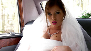 A sexy bride is getting fucked really well in the limo this day