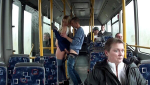 Petite blonde babe Lindsey Olsen gets rammed in public bus