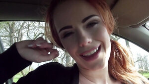 Alluring ginger does her oral job and asks stranger for a ride