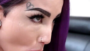 Cute inked Valerica Steele sucks and fucks a big cock