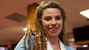 Big tits waitress gets fucked in a gross yet fun way