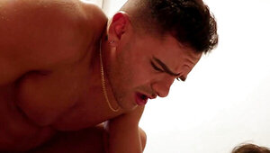 One horny muscular fellow bounces on a cock after doggy