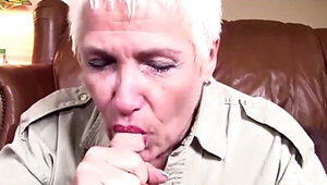 Flirtatious grandma likes to swallow a young throbbing cock