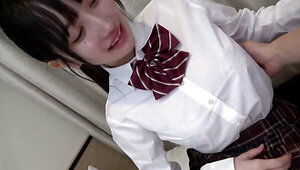 Asian student letting her teacher touch her in the hotel room