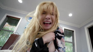 Brutal guy is going to fuck blonde chick like a dirty little slut