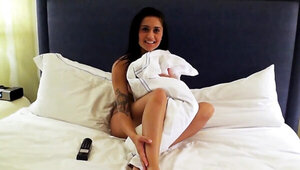 Chick blows cock after guy with camera catches her masturbating