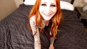Stunning redhead welcomes her stepbrother home with a wild fuck