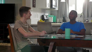 Handsome skinny lad and his black friend doing it raw