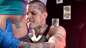 Visiting the tattoo artist for new ink and oral sex too