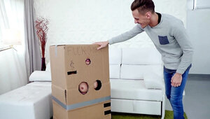 Sandra Wellness from a cardboard box humped by friend