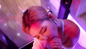 Blonde from Asia worships dick and gets rammed on all fours