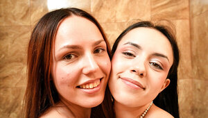 Dazzling lesbians squirts while eating each other pussy