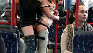 Amateur European couple having hot sex in the bus