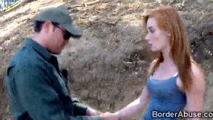 Border officer welcomes a teen redhead immigrant