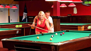 Curvy blonde slut fucked on the pool table so well