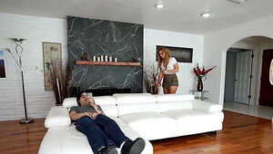 Stepmother with round boobies gets banged on all fours