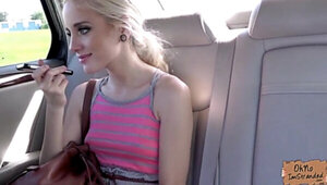 Cutie skinny blonde gets a free dick ride inside a car