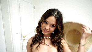 POV porn scene showing the prettiest brunette he fucked